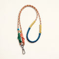 Braided rope phone lanyard and bag strap in Carnival (rainbow & teal), metal swivel and spring clips.