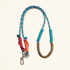 Braided rope phone lanyard and bag strap in Lagoon (teal & coral), metal swivel and spring clips.