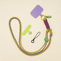 Braided rope phone lanyard in Fig (mustard & wine), with beads, phone tabs and mini loop.